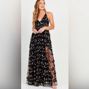 Arula Arabella Black and Gold Floral Maxi Dress